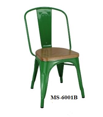 Metal chair with wooden seat