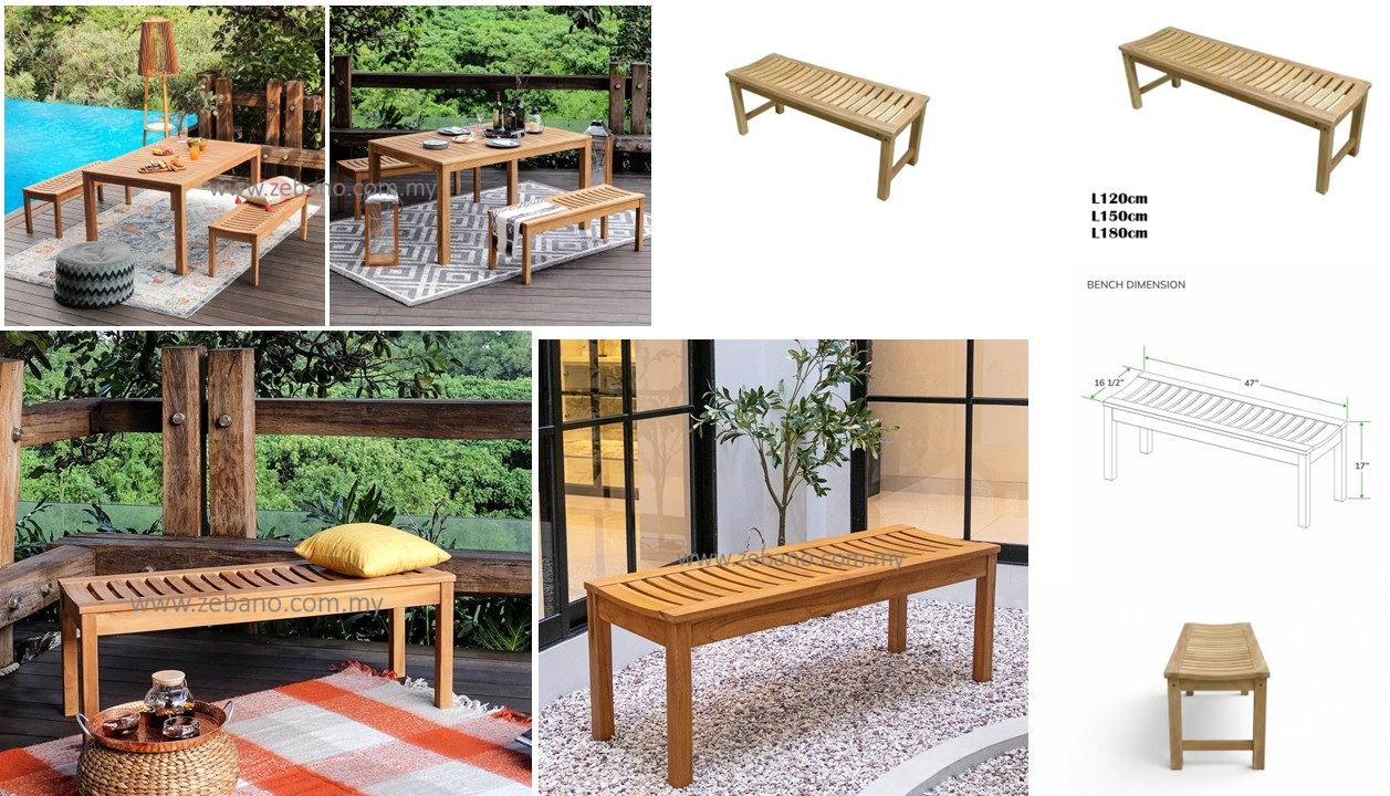 BACKLESS TEAK WOOD BENCH L120 L150 L180 Backless Teak Wood Bench