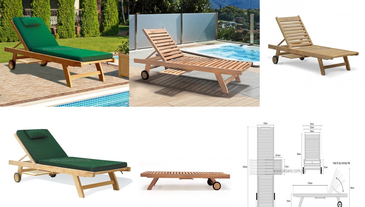 Teak pool deck sun lounger LS-331B Teak wood pool deck sun lounge chairs with wheels and cushions