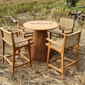 Teak Rattan Bar Set