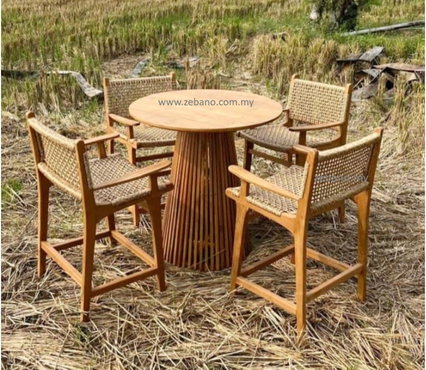 Teak Rattan Bar Set ZEBANO Malaysia Teak rattan bar chair & table