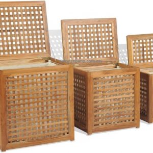Teak Wood Laundry Basket Set