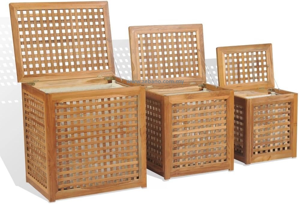 Teak Wood Laundry Basket Set (1) Teak Wood Laundry Basket Set
