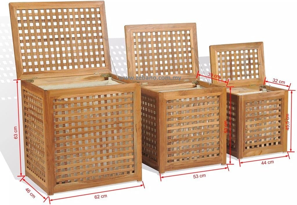 Teak Wood Laundry Basket Set (3) Teak Wood Laundry Basket Set (3)
