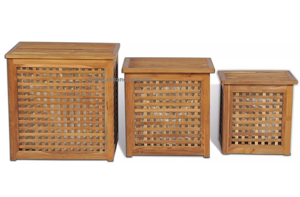 Teak Wood Laundry Basket Set (4) Teak Wood Laundry Basket Set (4)
