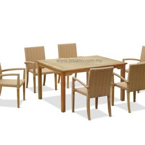 Hampton Teak & Wicker 6 Seater Dining Set WCT006 Zebano (2)