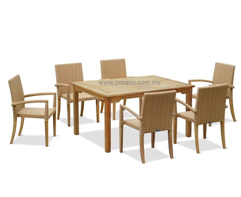 Hampton Teak & Wicker 6-Seater Dining Set WCT006 Zebano (2) Hampton Teak & Wicker 6-Seater Dining Set WCT006 Zebano (2)