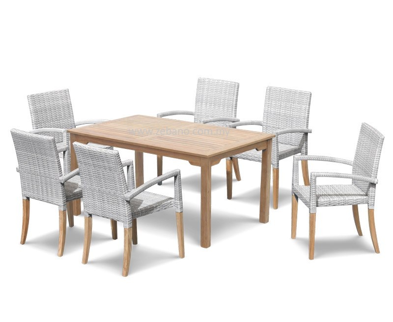 Hampton Teak & Wicker 6-Seater Dining Set WCT006 Zebano (3) Hampton Teak & Wicker 6-Seater Dining Set WCT006 Zebano (3)