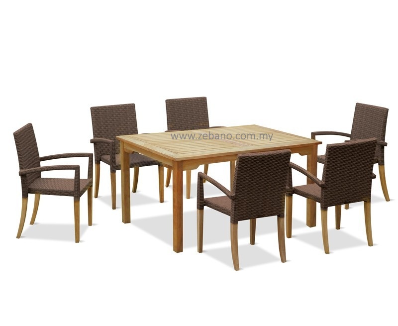 Hampton Teak & Wicker 6-Seater Dining Set WCT006 Zebano (4) Hampton Teak & Wicker 6-Seater Dining Set WCT006 Zebano (4)